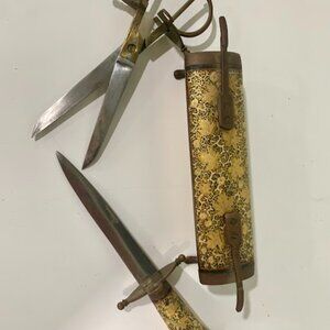VINTAGE KASHMIR INDIA LETTER OPENER & SCISSORS IN SHEATH